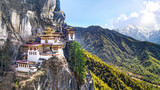 Taktshang Goemba or Tiger's nest Temple or Tiger's nest monastery the beautiful buddhist temple.The most sacred place in Bhutan is located on the high cliff mountain with sky of Paro valley, Bhutan.