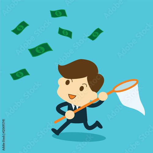 Businessman Trying To Catch Money Bulb With A Net Buy This - 