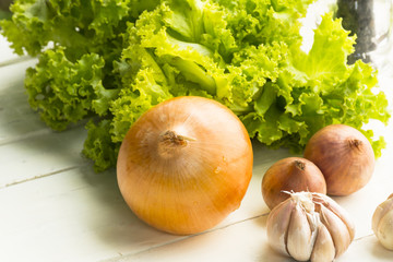 Wall Mural - Vegetebles and ingredient such as garlic and etc.Close up