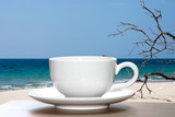 Fototapeta  - White cup coffee with nature background.