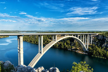 Concrete Arch Bridge Over The River Krka Near Skradin And The Krka National Park, Carries A1 Motorway, Dalmatia, Croatia