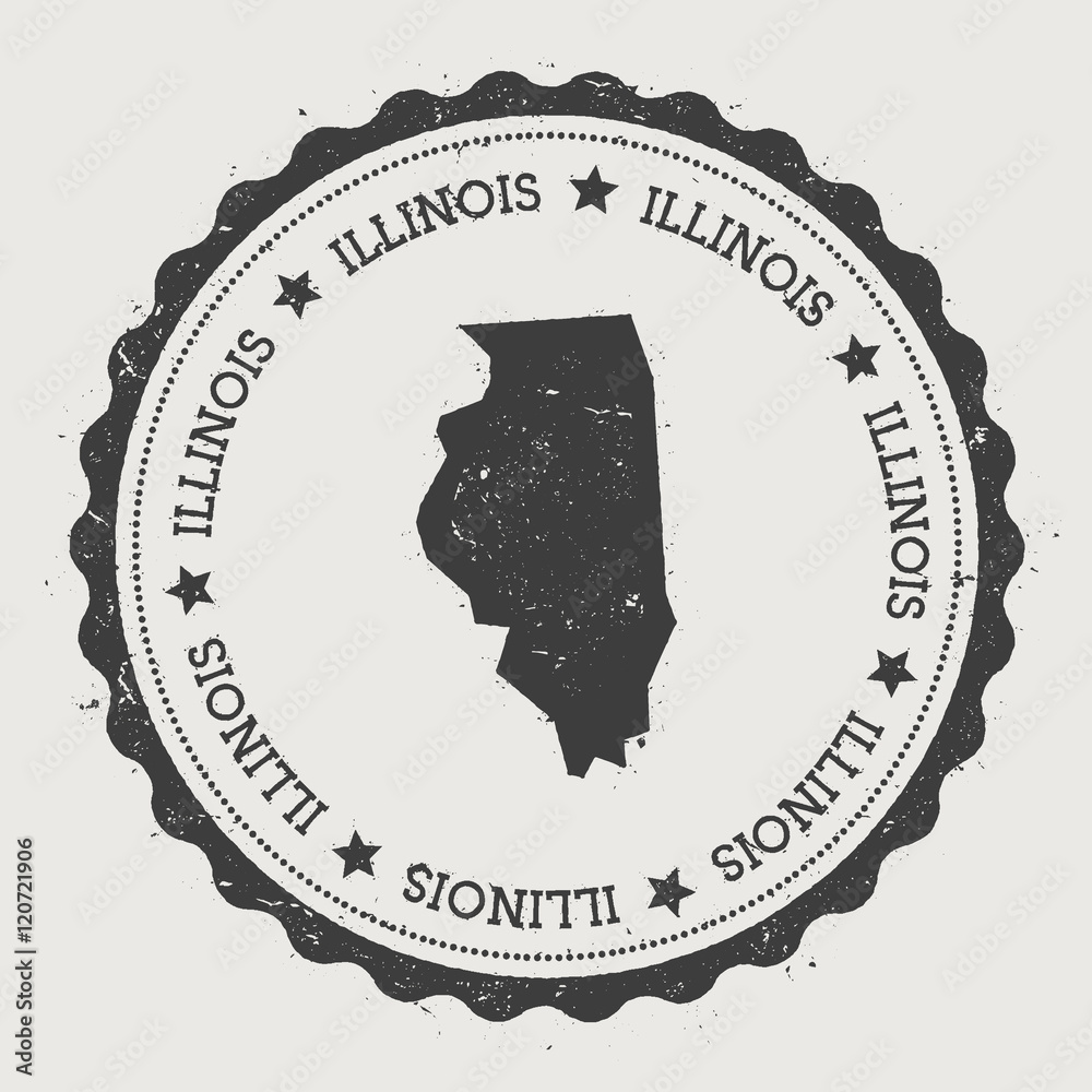 Illinois vector sticker. Hipster round rubber stamp with US state map ...