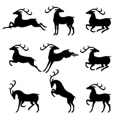 Poster - Set silhouettes deer