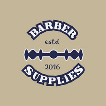 Barbershop Retro Styled Label With Barbers Blade And Typographic Text "Barber Supplies" Is Great As Barbers Equipment Print, Barbers Clients Mug Print, Badge, Sticker, Tag, Emblem, Logo Template.