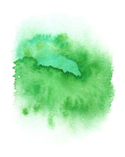 Bright Green Round Paint Splash Painted In Watercolor On Clean White Background