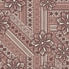Naklejka na meble Seamless vector tribal texture. Vintage ethnic seamless backdrop. Tribal seamless texture. Striped vintage boho fashion style pattern background with tribal shape elements.
