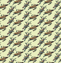 Grasshopper Pattern Background On Green Vector Illustration