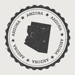 Wall Mural - Arizona vector sticker. Hipster round rubber stamp with US state map. Vintage passport stamp with circular Arizona text and stars, USA map vector illustration.