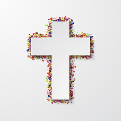 Sticker - Vector modern cross with confetti on white