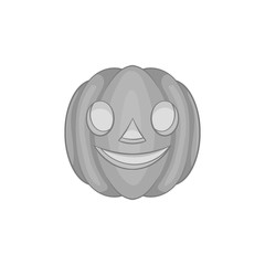 Sticker - Pumpkin lantern icon in black monochrome style isolated on white background. Halloween symbol vector illustration