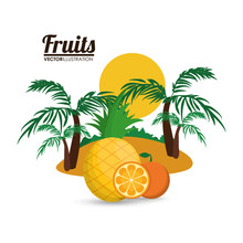 Orange Palm Tree And Pineapple Icon. Fruits Summer Healthy And Organic Food Theme. Colorful Design. Vector Illustration