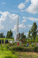 Bun Bang Fai Festival. Thai Tradition Of Firing Rockets Rain,Rocket Festival Show