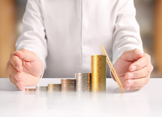 Coin to money in human hand