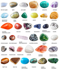 Wall Mural - various tumbled gemstones with names isolated