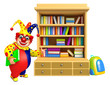 Clown with Book & Book  shelves
