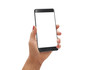 © Stanisic Vladimir - Woman hold modern smartphone with curved edge with white screen for mockup. Isolated background.