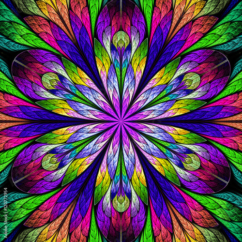 Plakat na zamówienie Multicolored flower pattern in stained-glass window style. You c