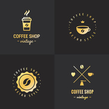 Gold Coffee Shop Vintage Hipster Logo Vector Set. Part One.