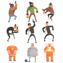 Criminals And Convicts Funny Characters Set