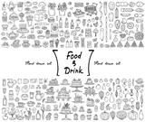 Fototapeta Big Ben - Vector set with hand drawn isolated doodles on the  theme of food and drink