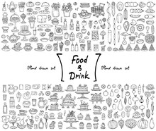 Vector Set With Hand Drawn Isolated Doodles On The  Theme Of Food And Drink