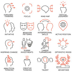 Vector set of 16 icons related to business management, strategy, career progress and business process. Mono line pictograms and infographics design elements - part 37