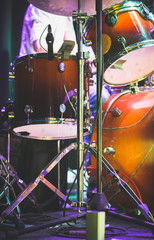 Drum set on a stage