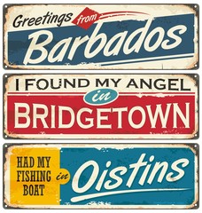 Canvas Print - Barbados cities and travel destinations retro signs collection