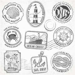 vector sea journey vintage stamps