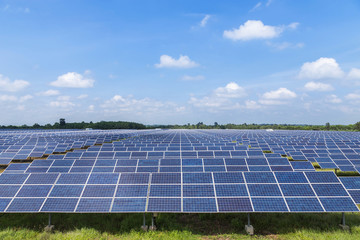 Wall Mural - solar photovoltaics panels in solar power station on blue sky background