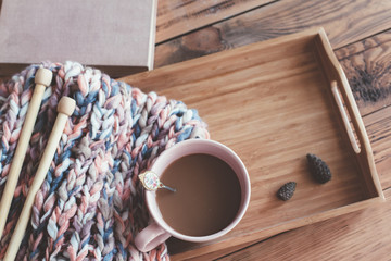 Poster - Knitting and coffee on a tray