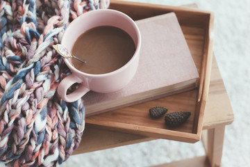 Poster - Knitting and coffee on a tray