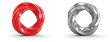 Metallic And Red Twisted Rings. Image With Clipping Path