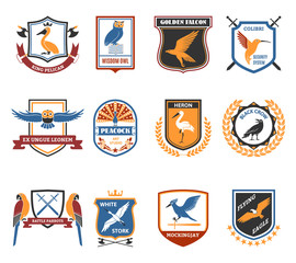 Poster - Birds Emblems Flat Icons Collection 