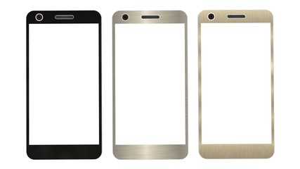 Wall Mural - Modern smartphone in three color. White screen for mockup, isolated