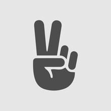 Victory Symbol Isolated Simple Vector Icon. Black V Icon Isolated On Grey Background.