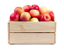 Wooden Box Full Of Fresh Apples Isolated
