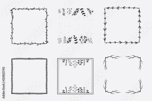 Fotografie, Obraz Hand drawn vector square floral frames for brand identity and logo design isolat