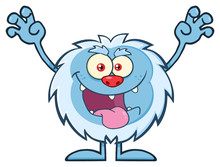 Scary Yeti Cartoon Mascot Character With Open Arms And Mouth. Illustration Isolated On White Background
