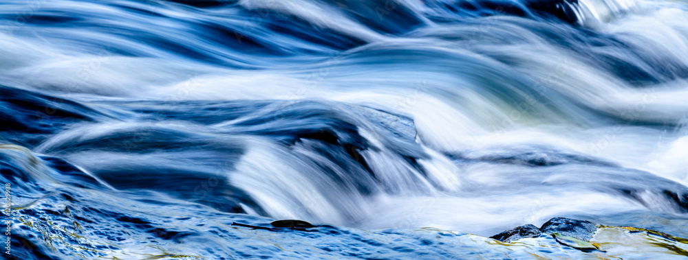 Waterfall into foamy river - obrazy, fototapety, plakaty 