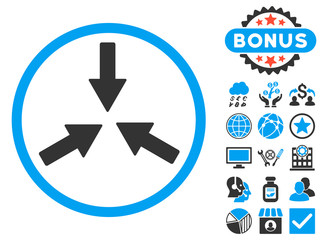 Sticker - Collide Arrows icon with bonus pictures. Vector illustration style is flat iconic bicolor symbols, blue and gray colors, white background.