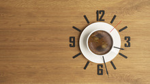 Coffee Cup With Clock Concept Design Background