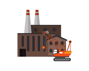 flat design factory and  mobile crane  icon vector illustration