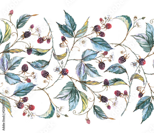 recznie-rysowane-akwarela-bezszwowe-ornament-z-naturalnymi-motywami-galezie-jezyny-liscie-i-jagody-powtarzajaca-sie-dekoracyjna-ilustracja-granica-z-jagodami-i-liscmi