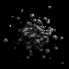 Poster - Abstract 3d rendering of chaotic low poly liquid. Background with dynamic polygonal fluid splash. Design element.