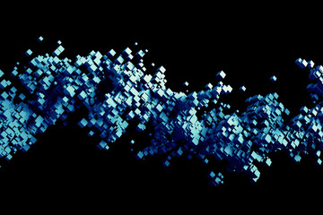 Poster - Abstract 3d rendering of chaotic particles. Flying cubes in empty space. Futuristic background.