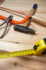 set of tools over wood background