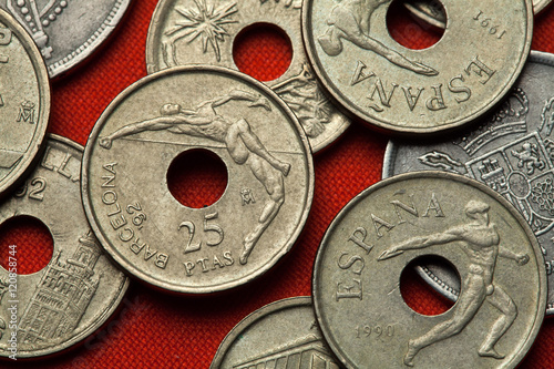 Poster Coins of Spain. High jumper and discus thrower