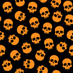 Wall Mural - black and orange halloween pattern with skulls