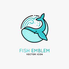 Poster - Vector linear logo and emblem -  whale